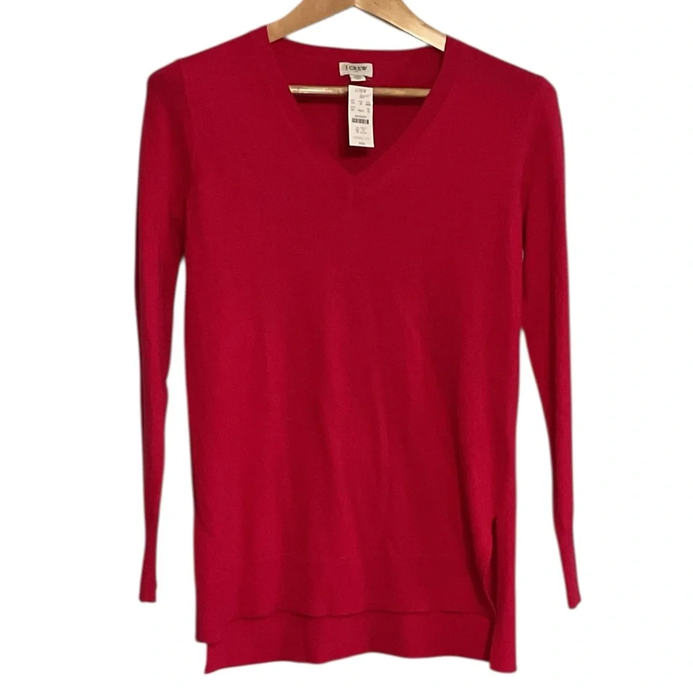 NWT J. Crew Vibrant Red Long‎ Sleeve V-Neck Top size XS